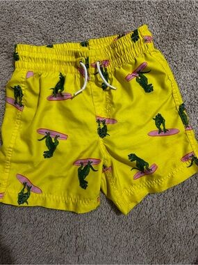 Old Navy Yellow Swim Shorts with Green Dinosaur & Pink Surfboards